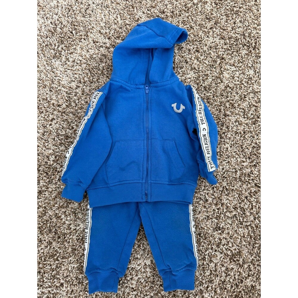 True Religion Baby Boys Fleece Hoodie Jogger Set Blue Size 12 Mths Jacket 18 M
